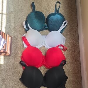 Elegant Women's Lace Trim Bra Set - Black, Red, White, Teal